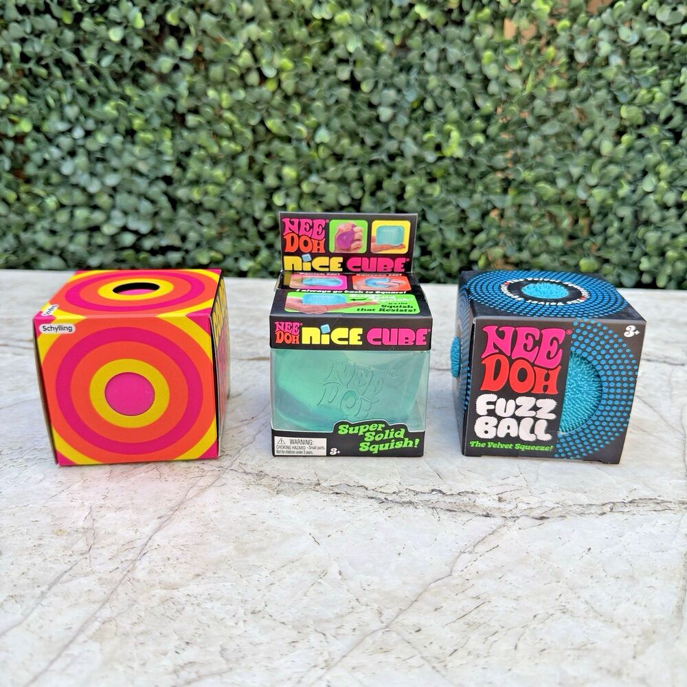 NeeDoh Lot of 3 Nice Cube Color Change & Fuzz Ball Fidget Sensory Toy Set New